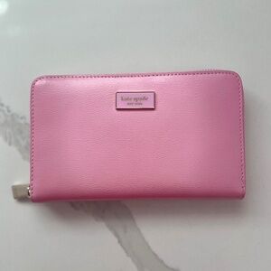 Kate Spade Pink Zip Around Wallet Leather Gold Hardware (New)